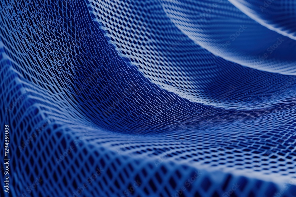 Poster abstract blue mesh surface with rhythmic wave pattern and geometric net texture