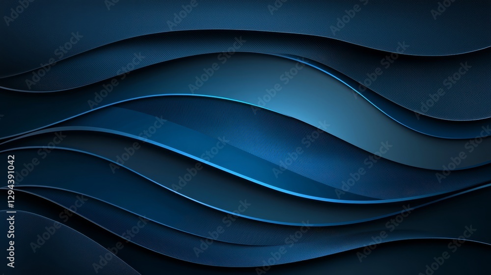 Poster abstract blue waves background, dynamic fluid design with flowing wavy lines and ripple effect