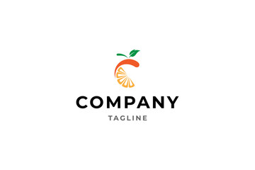 C letter logo with Citrus fruit combination in flat design style