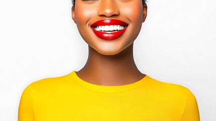 Radiant Smile: Close-up Portrait of a Woman in Yellow AI Generated