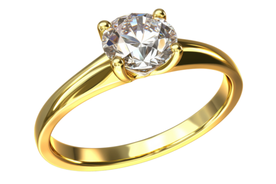 Elegant gold engagement ring on transparency background png transparent white environment jewelry showcase