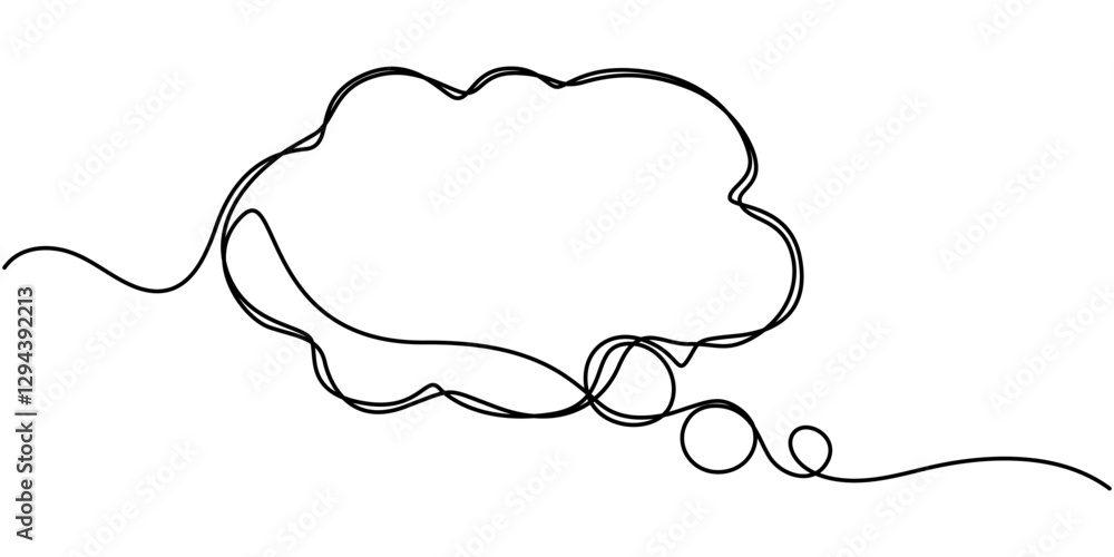 Fototapete speech bubble single line icon, speech bubble shape one line drawing of isolated continuous outline 