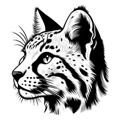 Obraz premium Detailed black and white illustration of a caracal's head in profile view, showcasing intricate details of the fur and facial features.
