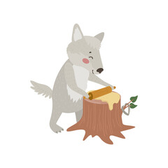 Wolf Baking on Tree Stump