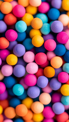 Fototapeta premium Colorful wooden balls scattered randomly on a textured surface backdrop