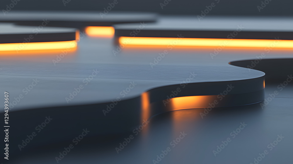 Aufkleber illuminated curved surfaces with orange light reflecting on a dark background in an abstract design 