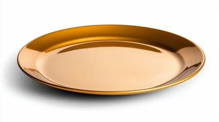 Gleaming gold plate featuring an intricate design and lustrous finish perfectly positioned on a neutral surface