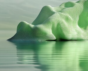 Green mesh surface touching water, abstract background