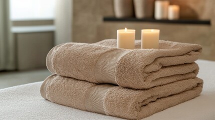 towel next to candles, spa concept