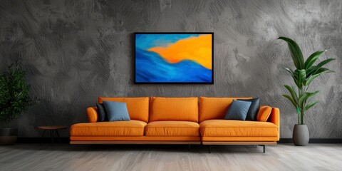 Spacious living room featuring a comfortable couch emphasizing modern design and relaxing atmosphere