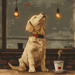 olden Retriever Enjoying Rainy Day by Cafe Window