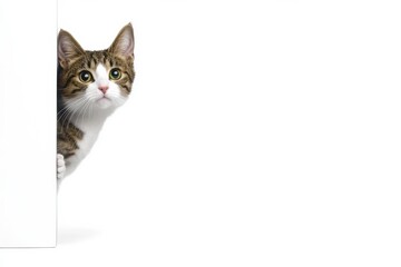 Cat Lovers Curious cat peeking around a wall, showcasing its playful demeanor and inquisitive nature.
