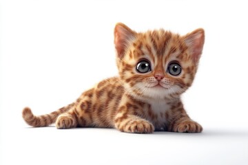 Cat Lovers Cute kitten with large eyes and a playful expression lying on a white background.