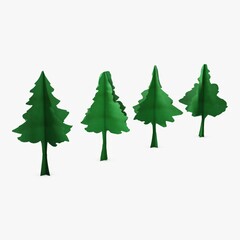 Illustration 3D Render Conifer Tree Paper Cartoon