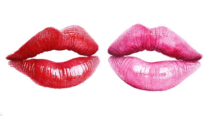 Obraz premium Different shades of lipstick on perfectly shaped lips in a vibrant display of color and beauty