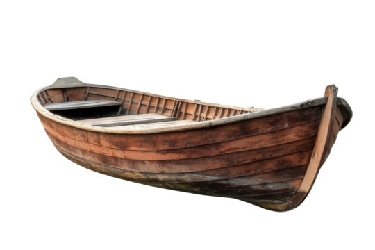 Vintage wooden boat on transparent background png format white for graphic design use