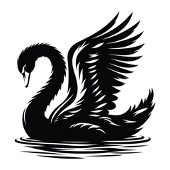 Swan with Raised Wings – Elegant Water Reflection Silhouette Vector for Luxury Branding, Tattoos, and Artistic Decor