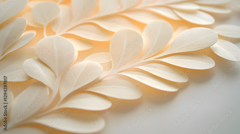 Poster delicate paper leaves arranged beautifully with a soft light background creating an elegant artistic