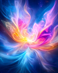 Cosmic Nebula Flower, Vibrant Colors, Galaxy Background