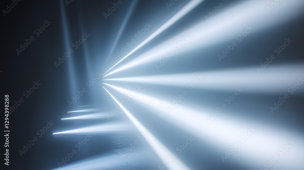 Poster bright beams of light creating a dramatic visual effect in a dark indoor environment conveying depth