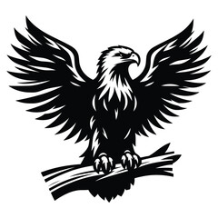Majestic Bald Eagle Vector Illustration - Black and White Perched
