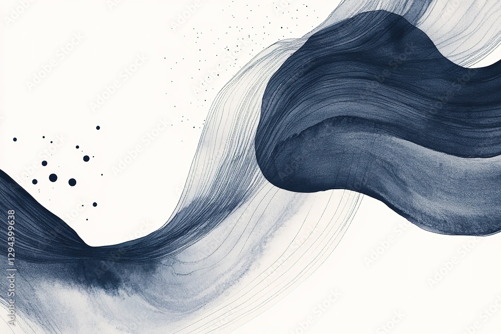 Poster abstract blue wave with flowing lines on a white background creating a sense of motion