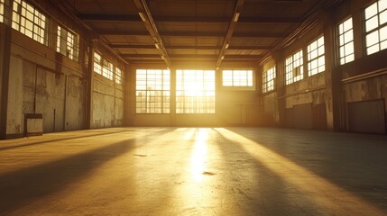 Empty warehouse with sunlight