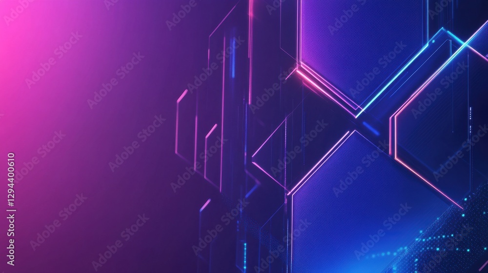 Poster abstract digital background with neon lines and geometric shapes