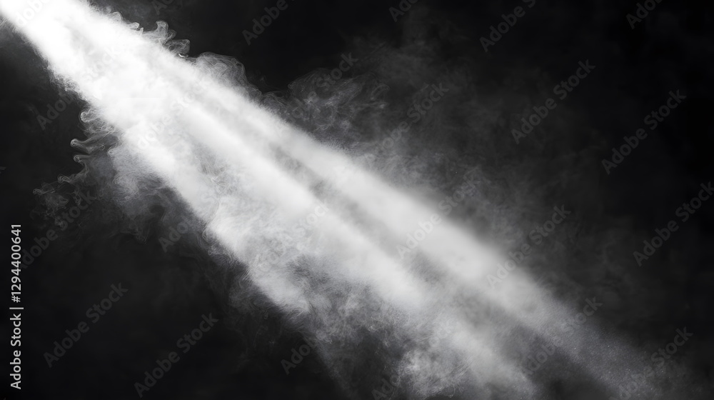 Poster beam of light piercing through dark fog creating ethereal mood and capturing dramatic atmosphere in 