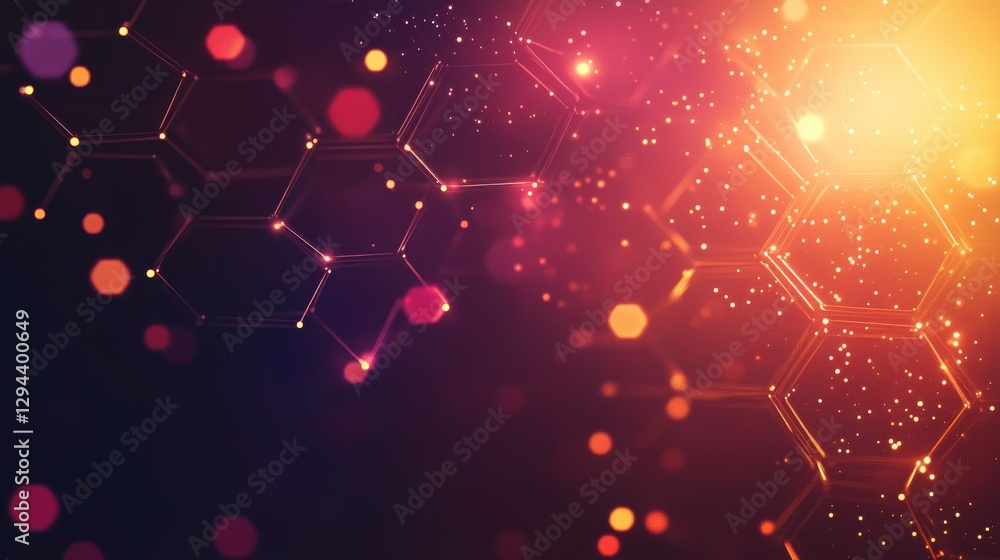 Poster vibrant abstract background with hexagonal shapes and light effects
