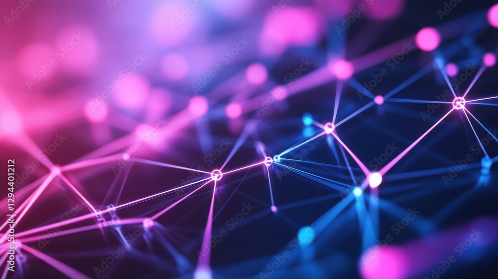 Poster abstract network connection with colorful lights and depth effects