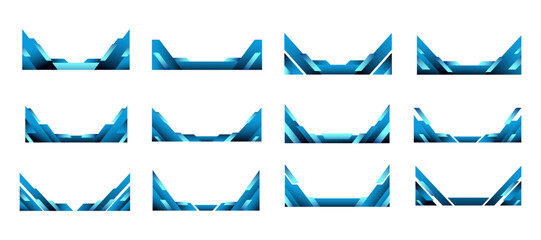 Modern Blue Futuristic Shape Border and Corner Frame Vector Set Collection. Decorative Elements Corners, Borders, and Frames. Modern Shape for Banners, Certificates, Invitations, and Covers Design