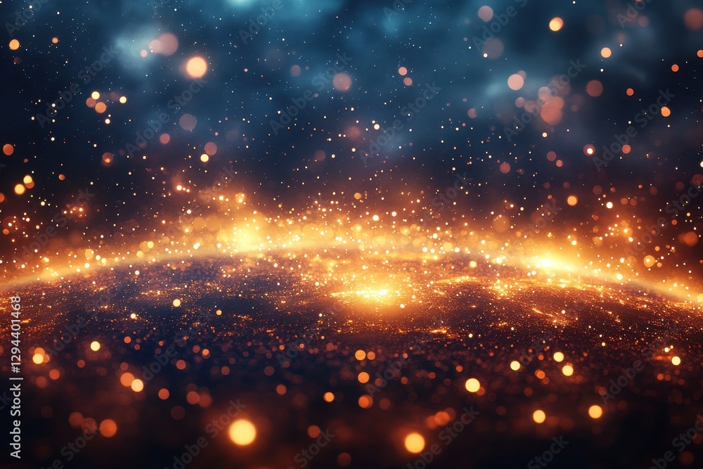 Aufkleber ethereal landscape of glowing particles resembling a distant planet with bokeh lights and cosmic dus