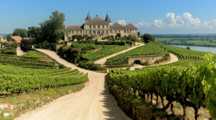 French chateau overlooking lush green vineyards in saint-émilion region