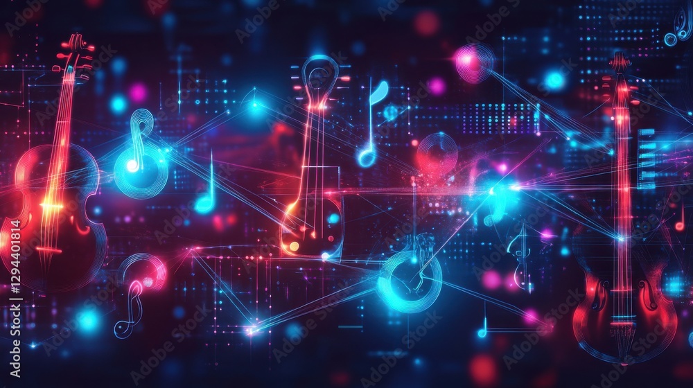 Poster colorful abstract music background with instruments and notes