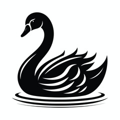 Elegant Black Swan Silhouette with Artistic Flowing Feathers – Stylish Vector Logo Design for Branding, Tattoos, and Decorative Art