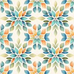Seamless floral pattern with watercolor-style leaves.