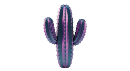 Isolated Prickly and Vibrant Holographic Cactus