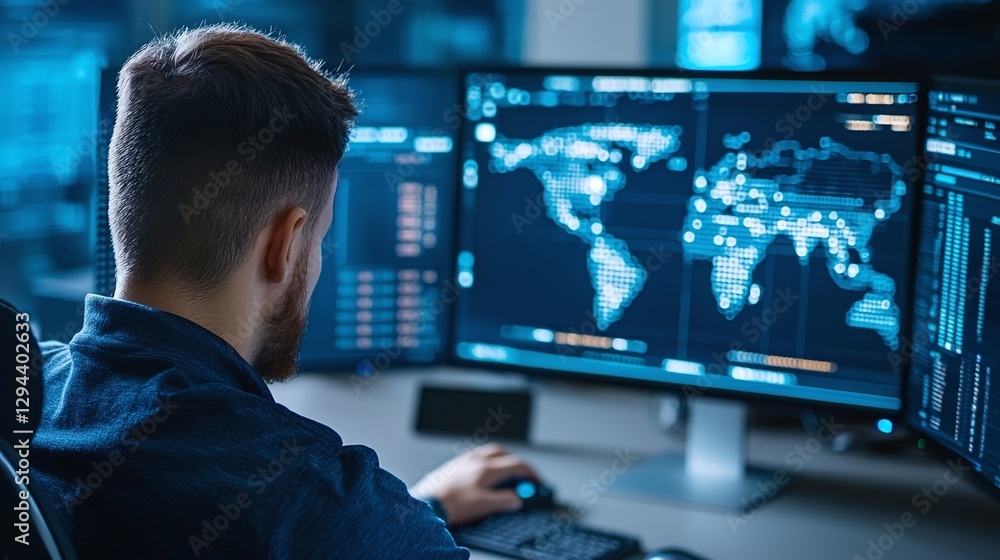 Poster cybersecurity lawyer closely examining ai-powered fraud detection and prevention systems to ensure c