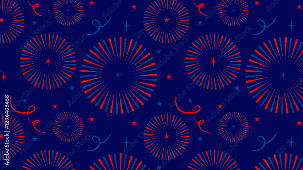 Poster Fireworks seamless pattern. 4th of July vector banner.