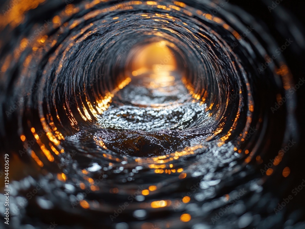 Poster abstract tunnel of water with golden light reflections creates a mesmerizing and dynamic visual expe