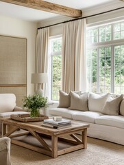 A bright room featuring a luxurious white sofa in a living space