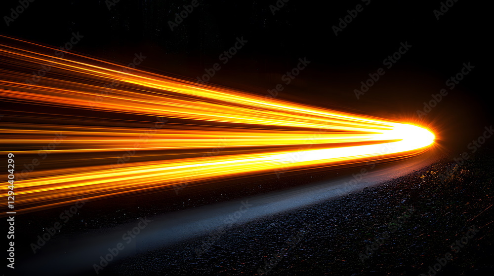 Poster speeding light trail moving through dark landscape creating dynamic and vibrant visual effects in ph