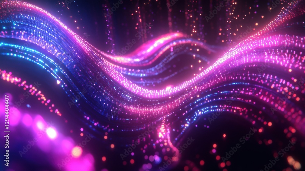 Poster abstract colorful wave background with glowing particles and light