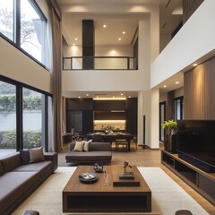 A luxurious interior with a spacious open concept design