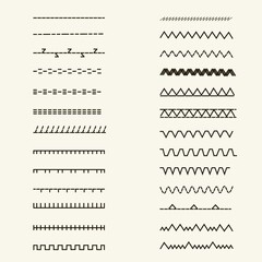 Hand drawn vector line border set and scribble design element. Geometric vintage fashion pattern. Illustration. Trendy doodle style brushes. Eps 10. Vector illustration.