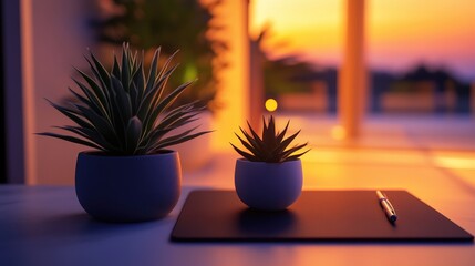 Modern Workspace with Matte Black Desk and Silver Ballpoint Pen