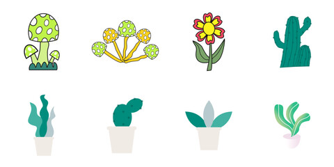 plants retro style design vector element