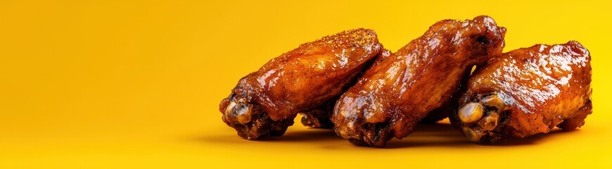 Crispy Golden Chicken Wings on Bright Yellow Background