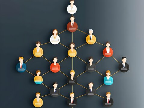 This minimalist corporate hierarchy chart features an elegant gold and black design  with sleek icons representing different departments